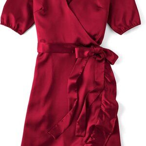 Girls' Wrap Dress Polyester Spandex Snap Waist V-Neck Ruffle Hem